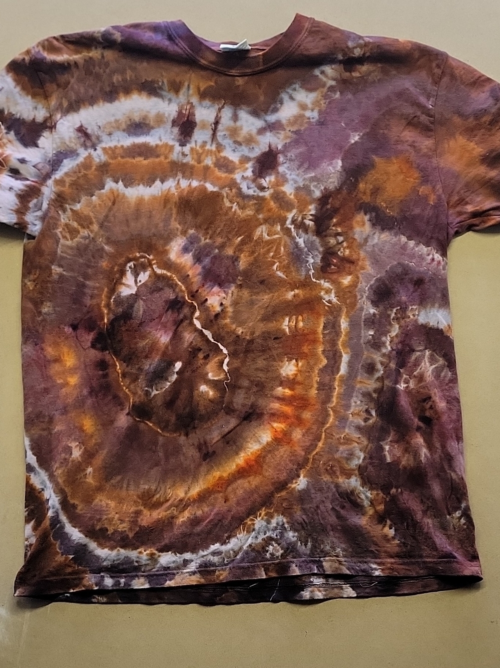 Comfort Colors Mens Brown & Purple Tie-Dye Ice Dye Short Sleeve Tee